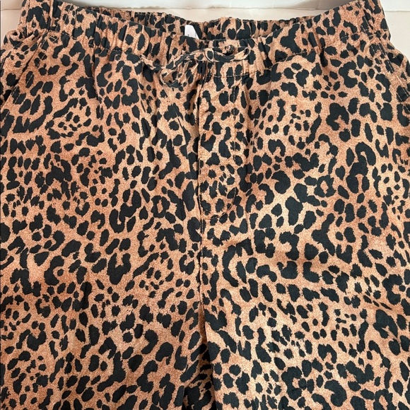 Gap pull on wide leg leopard print linen blend pants draw string pockets - Picture 2 of 16